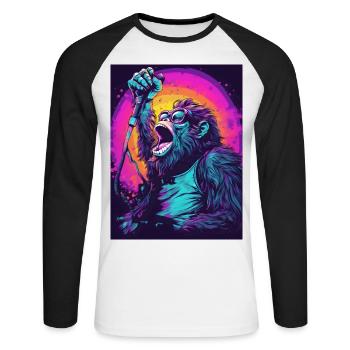 Singender Gorilla - Unisex Baseballshirt langarm - Weiß/Schwarz - Vorne - Nik (191cm)