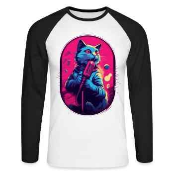 Singende Katze Mikrofon - Unisex Baseballshirt langarm - Weiß/Schwarz - Vorne - Nik (191cm)