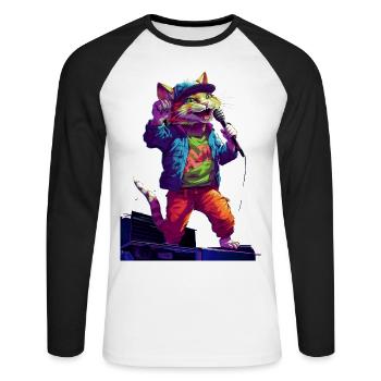 Singende Katze, HipHop - Unisex Baseballshirt langarm - Weiß/Schwarz - Vorne - Nik (191cm)