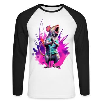 Singende Maus mit Mikrofon - Unisex Baseballshirt langarm - Weiß/Schwarz - Vorne - Nik (191cm)