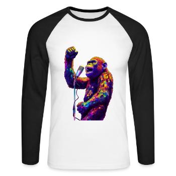 Singe chanteur avec microphone - T-shirt baseball manches longues Homme - blanc/noir - Devant - Nik (191cm)