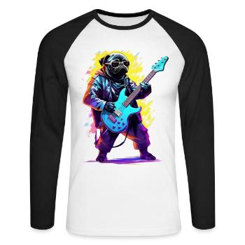 Bass playing dog - Unisex Long Sleeve Baseball T-Shirt - white/black - Front - Nik (191cm)