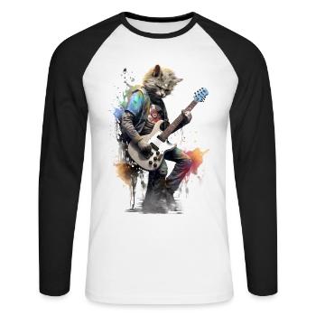 Gitarre spielende Katze Punk - Unisex Baseballshirt langarm - Weiß/Schwarz - Vorne - Nik (191cm)