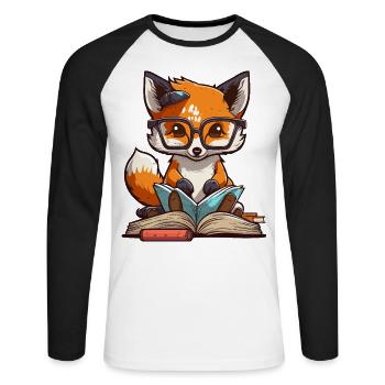 Buchhafter Fuchs - Unisex Baseballshirt langarm - Weiß/Schwarz - Vorne - Nik (191cm)