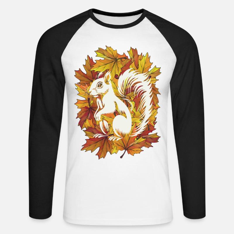 Herbstliches Eichhörnchen - Unisex Baseballshirt langarm - Weiß/Schwarz
