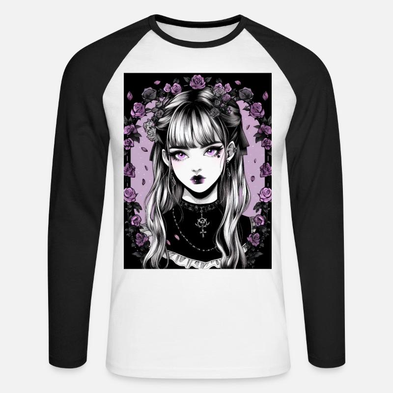 Anime, Mädchen, Geschenk - Unisex Baseballshirt langarm - Weiß/Schwarz