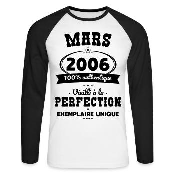 18th Anniversary - March 2006 Perfection - Unisex Long Sleeve Baseball T-Shirt - white/black - Front - Nik (191cm)