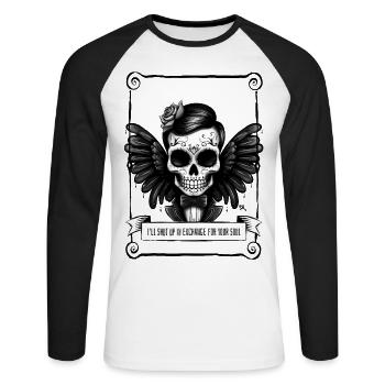 Angel - Skull - Unisex Baseballshirt langarm - Weiß/Schwarz - Vorne - Nik (191cm)