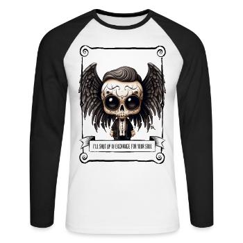 Angel - Skull - Unisex Baseballshirt langarm - Weiß/Schwarz - Vorne - Nik (191cm)