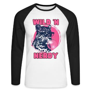 Leopard with sunglasses and pink bubblegum - Unisex Long Sleeve Baseball T-Shirt - white/black - Front - Nik (191cm)