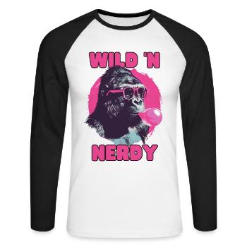 Gorille avec lunettes de soleil et chewing-gum rose - T-shirt baseball manches longues Homme - blanc/noir - Devant - Nik (191cm)