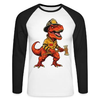 Feuerwehrmann T-Rex Dinosaurier Held Design - Unisex Baseballshirt langarm - Weiß/Schwarz - Vorne - Nik (191cm)