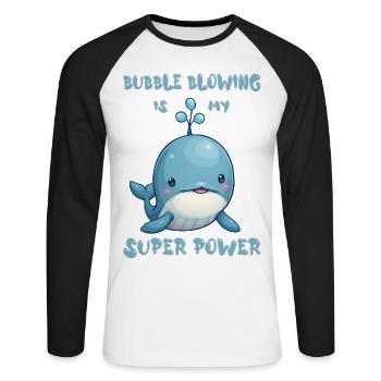 Bubble blowing is my super power - Unisex Baseballshirt langarm - Weiß/Schwarz - Vorne - Nik (191cm)