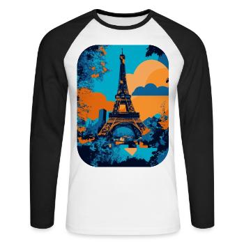 Tour Eiffel - minimaliste 🗼 - T-shirt baseball manches longues Homme - blanc/noir - Devant - Nik (191cm)