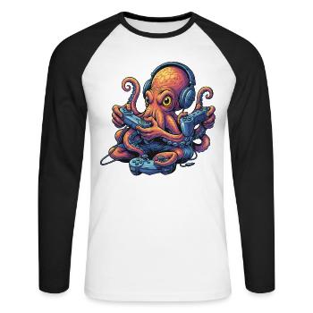 Gambling Octopus – My Gaming Octopus - Unisex Long Sleeve Baseball T-Shirt - white/black - Front - Nik (191cm)