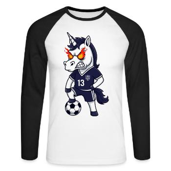 Angry Unicorn Football Fan Jersey 13 - Unisex Long Sleeve Baseball T-Shirt - white/black - Front - Nik (191cm)