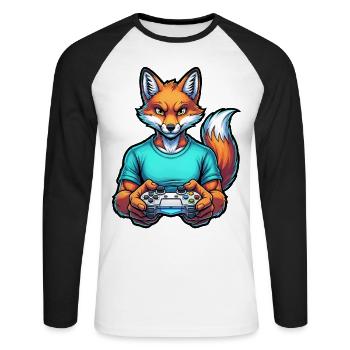Fuchs am Zocken: Dein tierischer Gamer-Kumpel! - Unisex Baseballshirt langarm - Weiß/Schwarz - Vorne - Nik (191cm)
