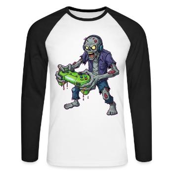 Zombie Zocker Power Retro Gamer - Unisex Baseballshirt langarm - Weiß/Schwarz - Vorne - Nik (191cm)