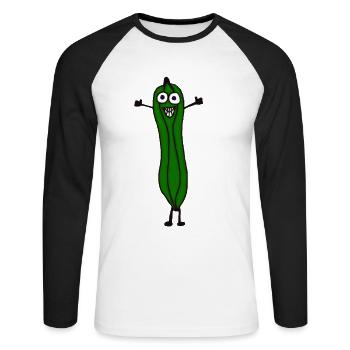 Lustige lachende Zucchini - Unisex Baseballshirt langarm - Weiß/Schwarz - Vorne - Nik (191cm)