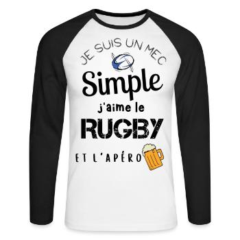 Je suis mec simple rugby et apéro cadeau - T-shirt baseball manches longues Homme - blanc/noir - Devant - Nik (191cm)