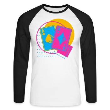 Retro Poker Player Vintage Poker Texas Holdem - Unisex Long Sleeve Baseball T-Shirt - white/black - Front - Nik (191cm)