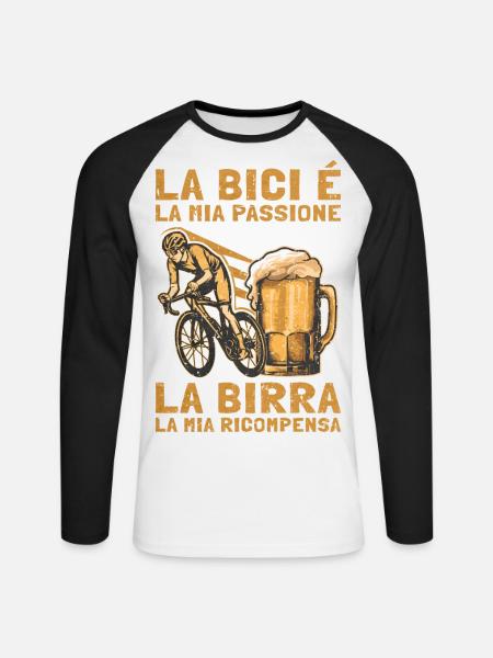 Bici e Birra Frasi Ciclismo Divertenti Ciclista - Maglia da baseball a manica lunga da uomo - bianco/nero