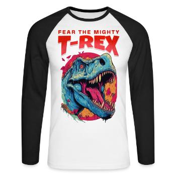 T-Rex Dinosaur Dino Tyrannosaurus Rex Vintage - Unisex Long Sleeve Baseball T-Shirt - white/black - Front - Nik (191cm)