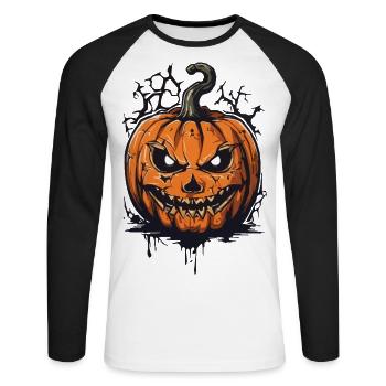Creepy Monster Pumpkin Halloween Monster Motif - T-shirt baseball manches longues Homme - blanc/noir - Devant - Nik (191cm)