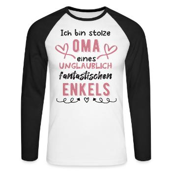 Stolze Oma - Unisex Baseballshirt langarm - Weiß/Schwarz - Vorne - Nik (191cm)