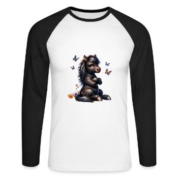 Cheval Drôle Dicton Non pour les amoureux des chevaux - T-shirt baseball manches longues Homme - blanc/noir - Devant - Nik (191cm)