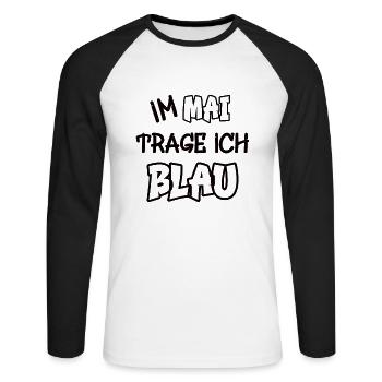 En mai, je porte du bleu disant jeu de couleurs - T-shirt baseball manches longues Homme - blanc/noir - Devant - Nik (191cm)