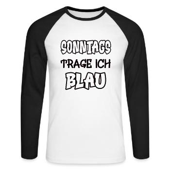 Le dimanche, je porte du bleu en disant jeu de couleurs - T-shirt baseball manches longues Homme - blanc/noir - Devant - Nik (191cm)