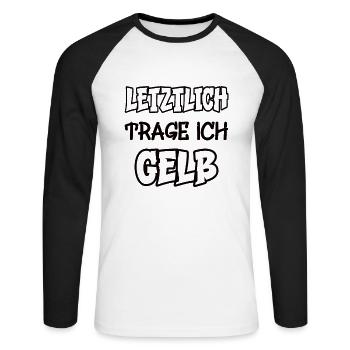 Letztlich trage ich gelb Spruch Farbe gelb - Unisex Baseballshirt langarm - Weiß/Schwarz - Vorne - Nik (191cm)