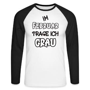 In februari draag ik grijs en zeg ik kleur grijs - Mannen baseballshirt lange mouw - wit/zwart - Voor - Nik (191cm)