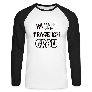 In mei draag ik grijs en zeg ik kleur grijs - Mannen baseballshirt lange mouw - wit/zwart - Voor - Nik (191cm)