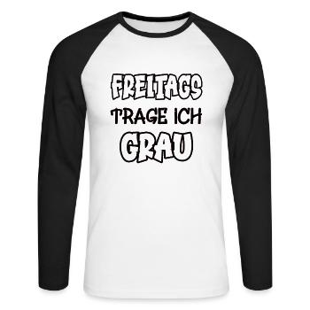 Le vendredi je porte du gris Dire Couleur gris - T-shirt baseball manches longues Homme - blanc/noir - Devant - Nik (191cm)
