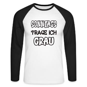 Sonntags trage ich grau Spruch Farbe grau - Unisex Baseballshirt langarm - Weiß/Schwarz - Vorne - Nik (191cm)