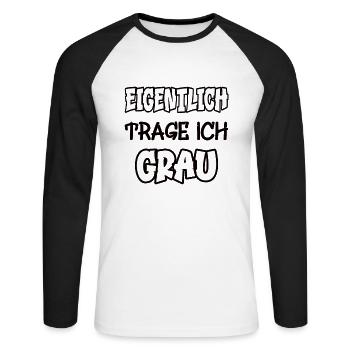 Eigenlijk draag ik grijs en zeg ik kleur grijs - Mannen baseballshirt lange mouw - wit/zwart - Voor - Nik (191cm)