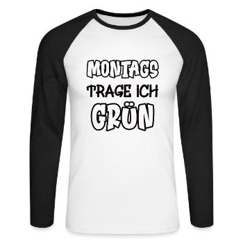 Montags trage ich grün Spruch Farbe grün - Unisex Baseballshirt langarm - Weiß/Schwarz - Vorne - Nik (191cm)