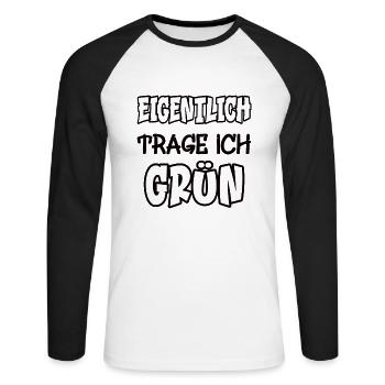 Eigentlich trage ich grün Spruch Farbe grün - Unisex Baseballshirt langarm - Weiß/Schwarz - Vorne - Nik (191cm)