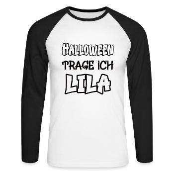 Halloween je porte du violet en disant couleur violet - T-shirt baseball manches longues Homme - blanc/noir - Devant - Nik (191cm)