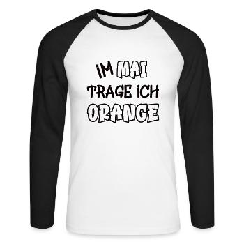 En mai, je porte de l’orange en disant couleur orange - T-shirt baseball manches longues Homme - blanc/noir - Devant - Nik (191cm)
