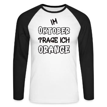 En octobre, je porte de l’orange en disant la couleur orange - T-shirt baseball manches longues Homme - blanc/noir - Devant - Nik (191cm)