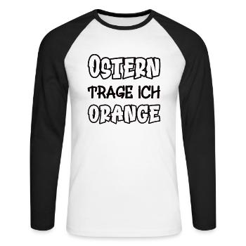 Pâques, je porte de l’orange en disant couleur orange - T-shirt baseball manches longues Homme - blanc/noir - Devant - Nik (191cm)