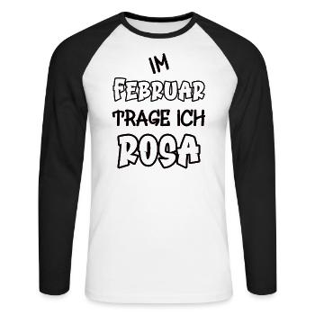 In February I wear pink saying color pink - Unisex Long Sleeve Baseball T-Shirt - white/black - Front - Nik (191cm)