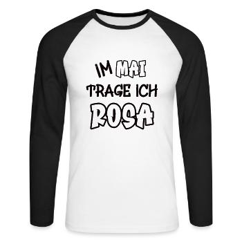En mai, je porte du rose en disant couleur rose - T-shirt baseball manches longues Homme - blanc/noir - Devant - Nik (191cm)