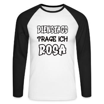 Le mardi, je porte du rose en disant couleur rose - T-shirt baseball manches longues Homme - blanc/noir - Devant - Nik (191cm)