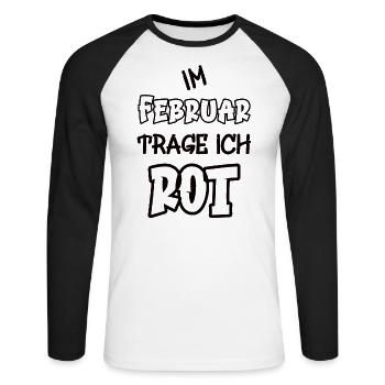 En février, je porte du rouge en disant la couleur rouge - T-shirt baseball manches longues Homme - blanc/noir - Devant - Nik (191cm)