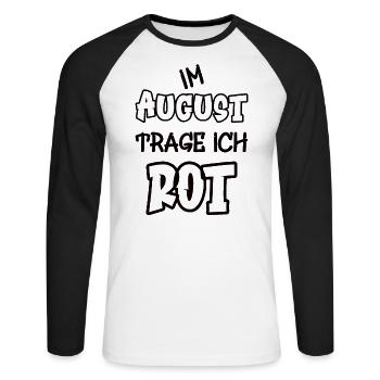 En août, je porte du rouge en disant la couleur rouge - T-shirt baseball manches longues Homme - blanc/noir - Devant - Nik (191cm)
