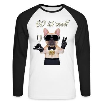 NEU Geburstags Mops 60 ist cool Geschenk - Unisex Baseballshirt langarm - Weiß/Schwarz - Vorne - Nik (191cm)